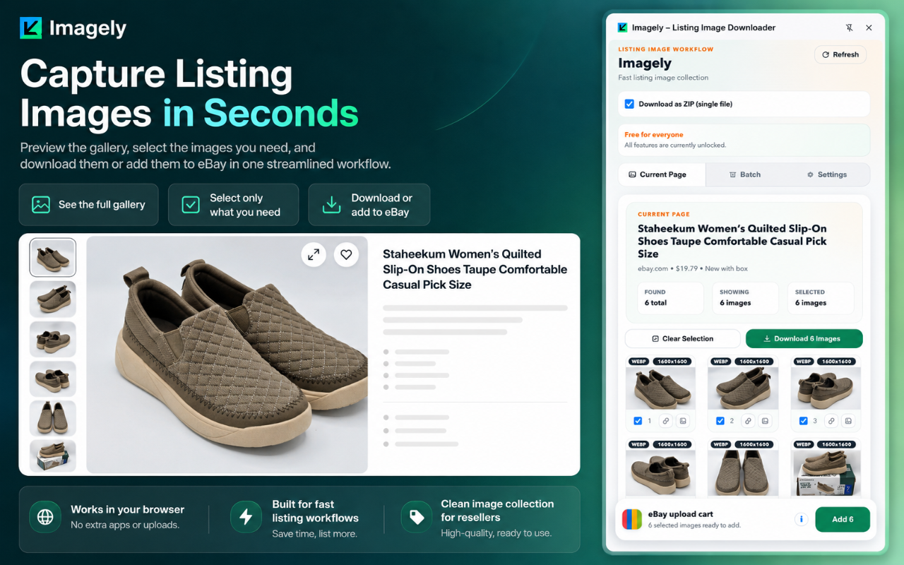 Imagely gallery selection view with full preview and selected images